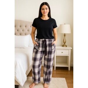 Ambrielle Women's Plaid Pajama Pants Purple M Medium Lounge Sleepwear Pockets